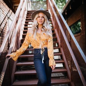 Mustard Floral Crop Top